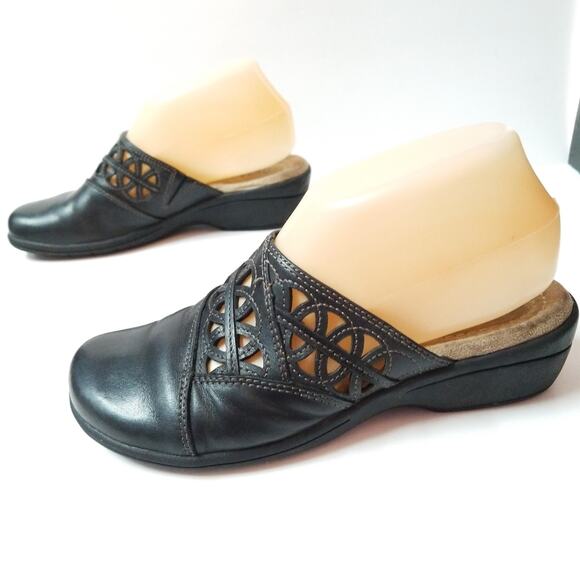 Bass black leather slides cutout mules comfort clogs 5.5 - Picture 2 of 8